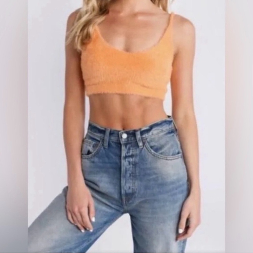 For Love And Lemons Orange Fuzzy Tank Top